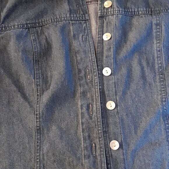 Stonebridge Blue Denim Vest, Sleeveless w/Red Floral Collar, Size 16W - Picture 9 of 9